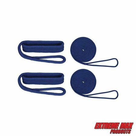 EXTREME MAX Extreme Max 3006.2696 BoatTector Premium Double Braid Nylon Dockside Rope Value Pack - 3/8", Blue 3006.2696